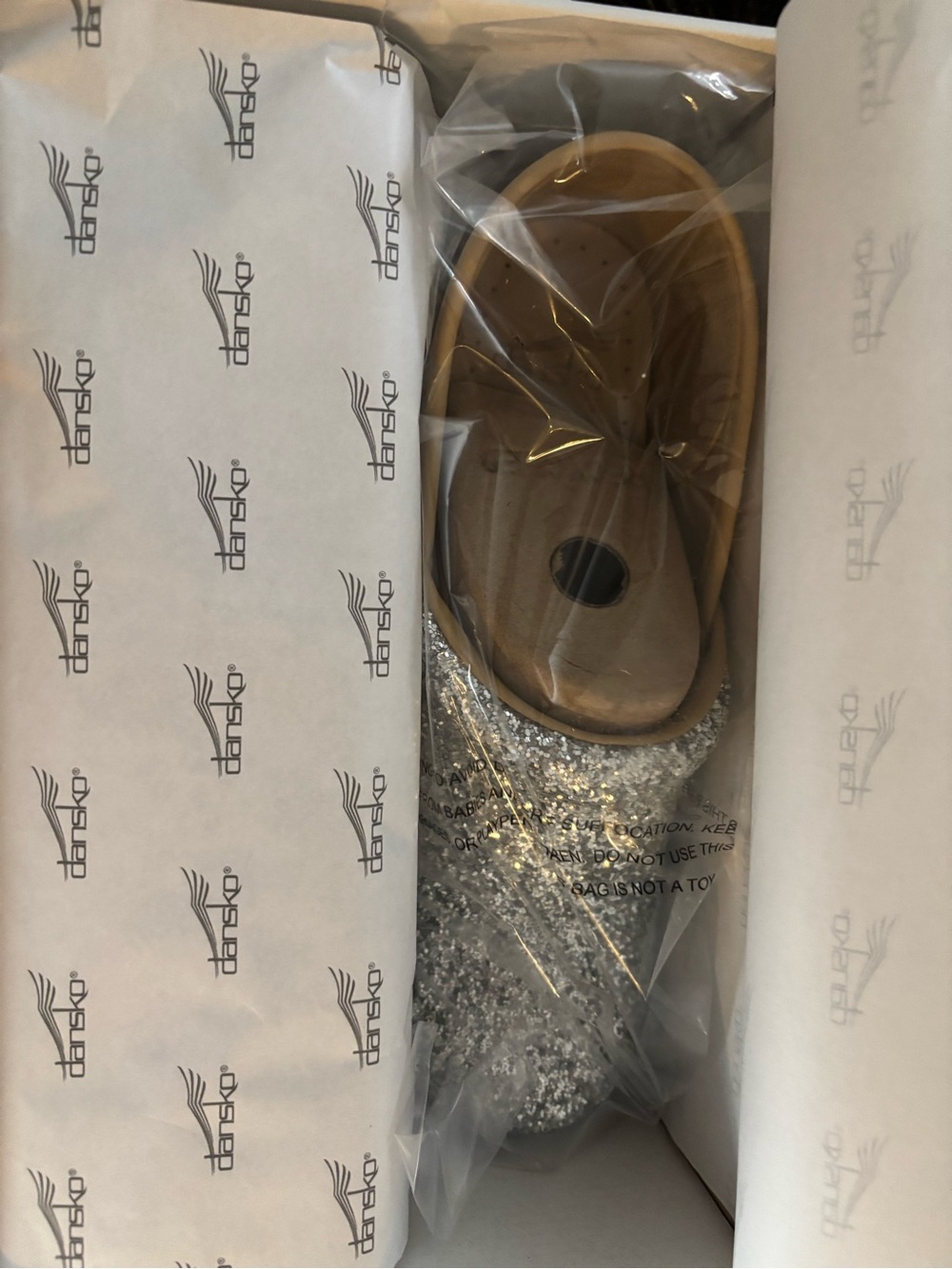 Dansko Silver Glitter Slip-On Clog Mule size 40